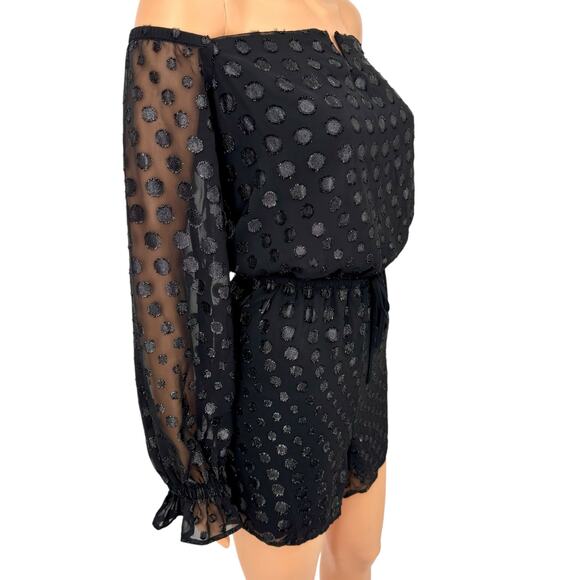 Express Black Metallic Polka Dot Romper Size M Off-Shoulder Long Sleeve NWT $88 - Picture 5 of 10